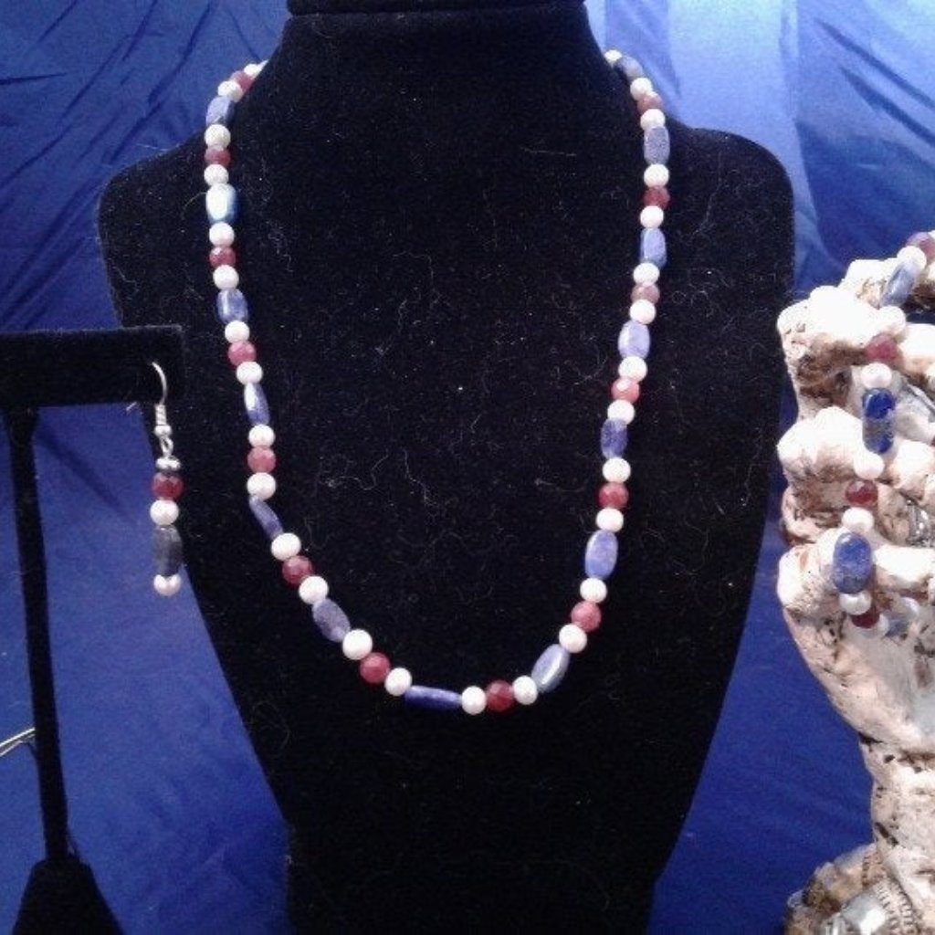 Handmade Lapis Lazuli Pearl Agate Jewelry Set Z265 61$